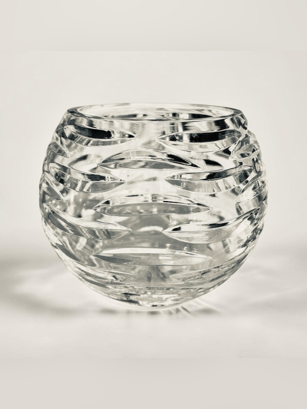 Rose bowl vase, vintage, deep cut wave pattern, maker unknown